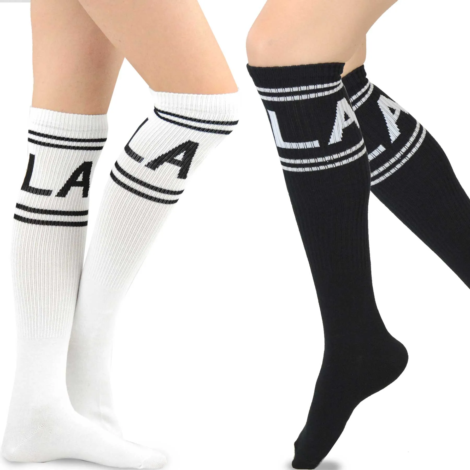 TeeHee Socks Women's Casual Cotton Knee High LA Stripe 2-Pack (11072)