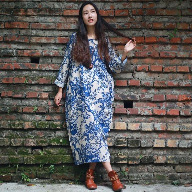 White and Blue Chinese Porcelain Dress  | Zen