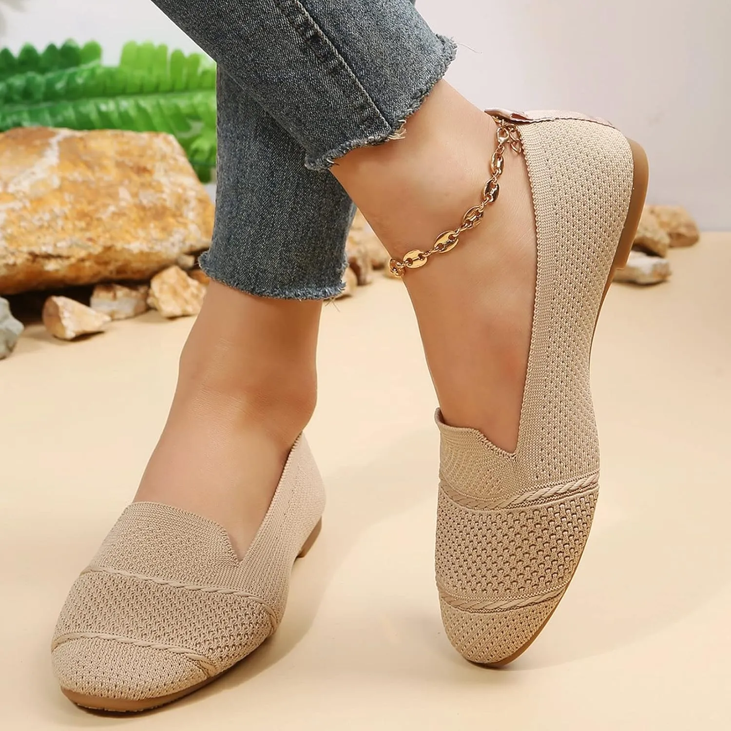 Women's Flats Walking Shoes Breathable Dress Ballet Flat Shoes Comfort Mesh Round Toe Classical Shoes for Work