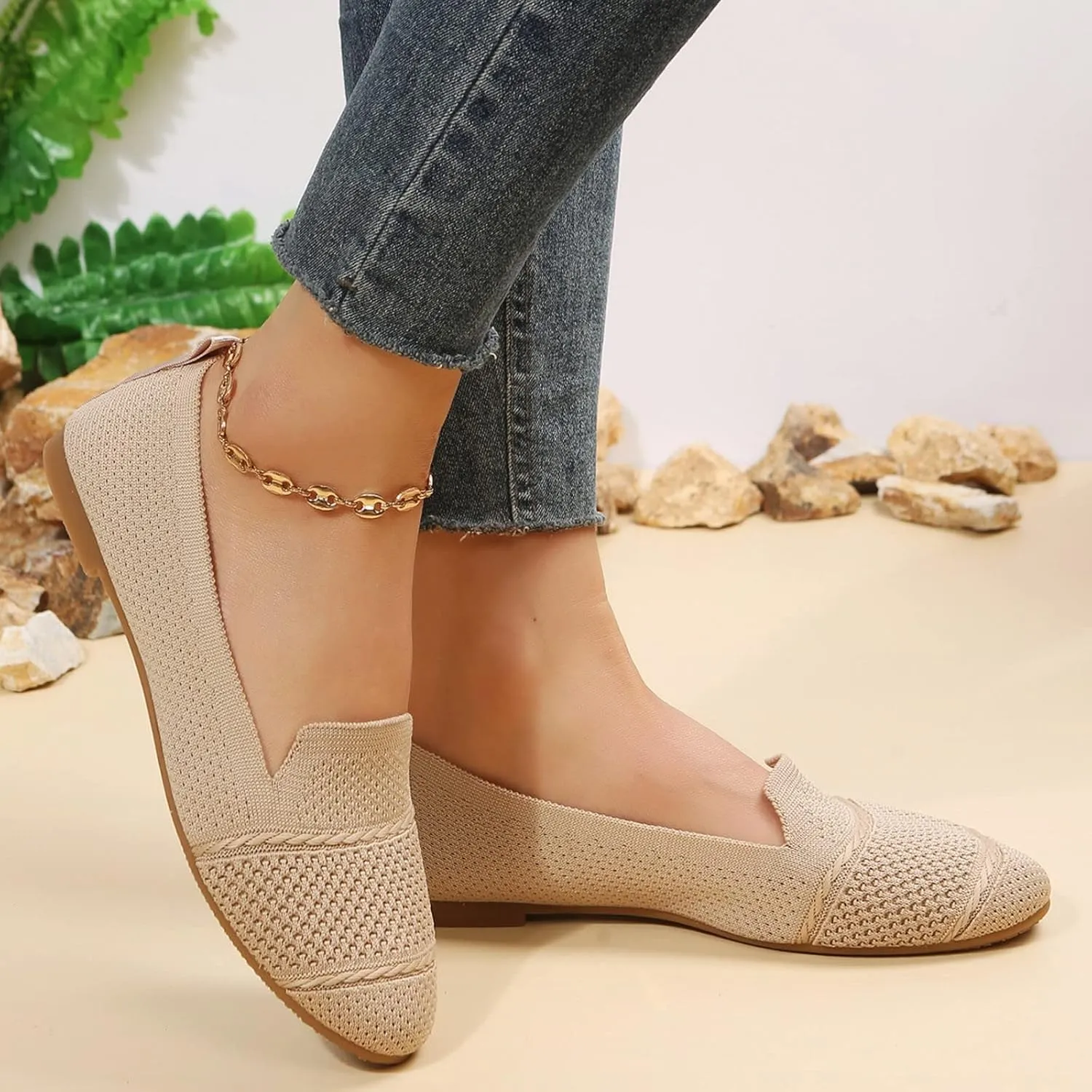 Women's Flats Walking Shoes Breathable Dress Ballet Flat Shoes Comfort Mesh Round Toe Classical Shoes for Work