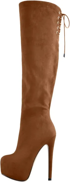 Women's Over The Knee Pull On Buckle Stiletto Heeled Lace Up Boots