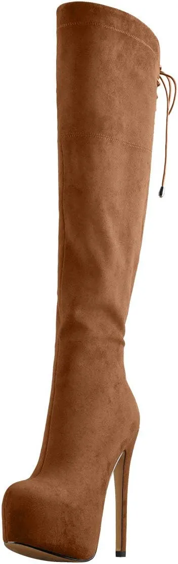 Women's Over The Knee Pull On Buckle Stiletto Heeled Lace Up Boots