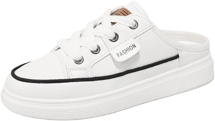 Women's Solid Color Casual Sneakers, Lace Up Platform Soft Sole Waking Skate Shoes, Canvas Breathable Backless Shoes Plus Size