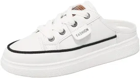 Women's Solid Color Casual Sneakers, Lace Up Platform Soft Sole Waking Skate Shoes, Canvas Breathable Backless Shoes Plus Size