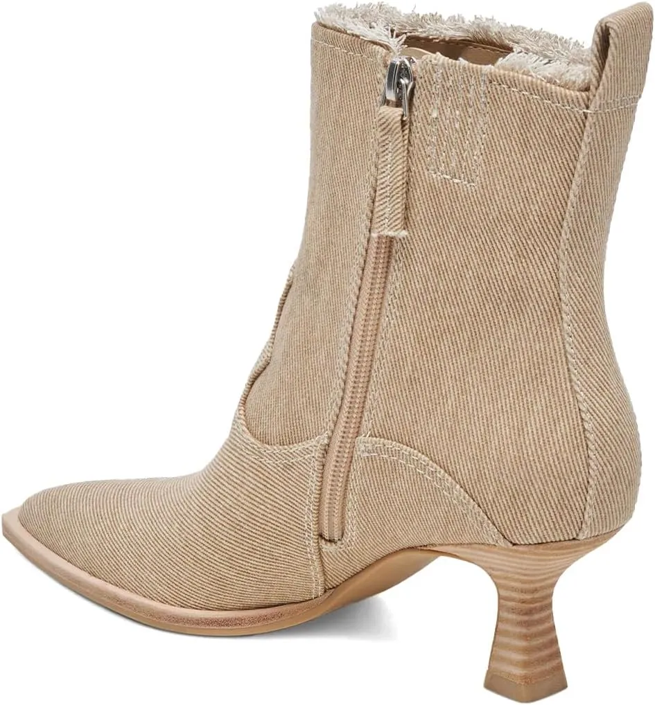 XYD Women Denim Boots Pointed Toe Side Zipper Ankle Booties Kitten Low Heels Dress Casual Party Shoes