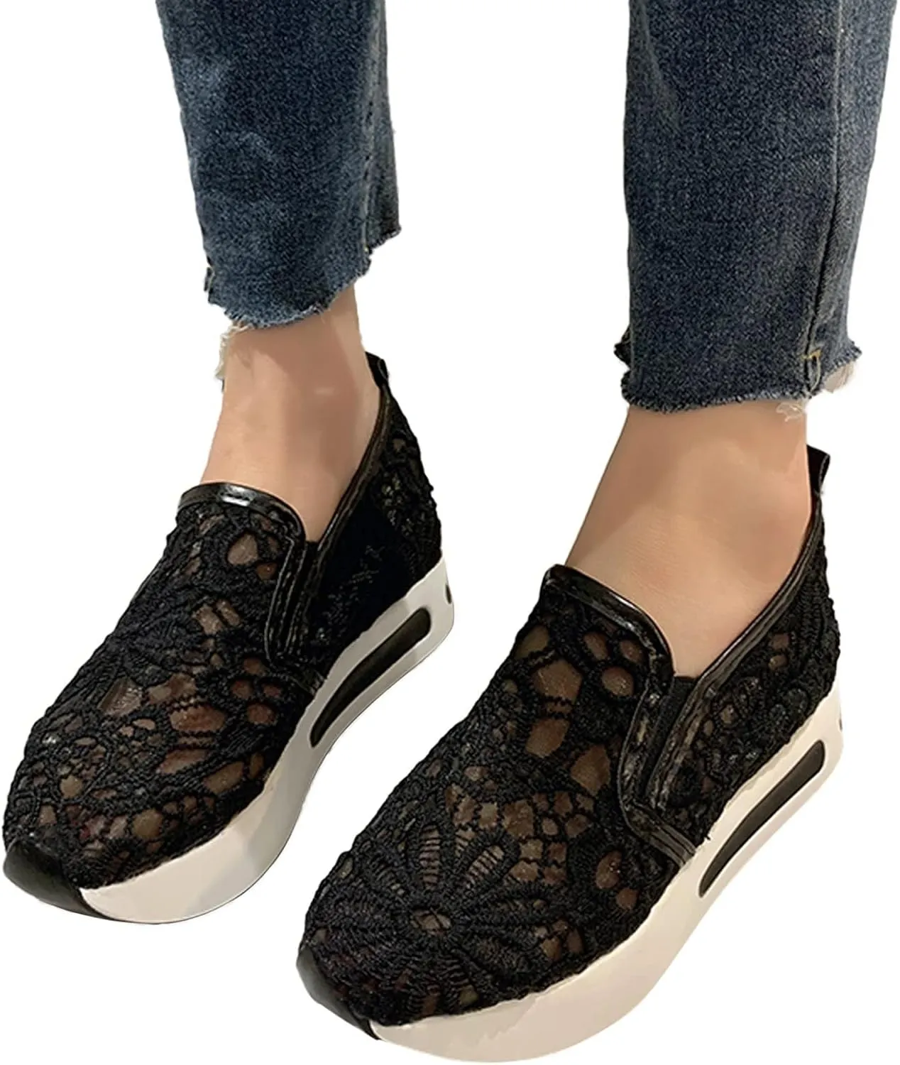 ZBYY High Heel Wedge Sneakers for Women Sequin Breathable Walking Canvas Shoes Slip On Fall Walking Driving Play Sneakers Work Shoes