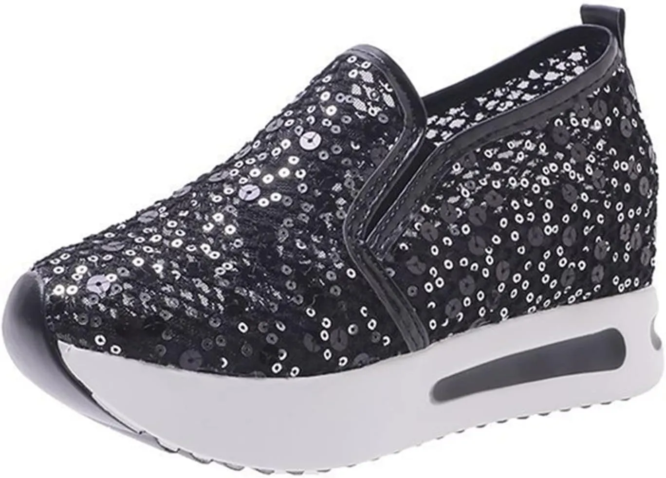 ZBYY High Heel Wedge Sneakers for Women Sequin Breathable Walking Canvas Shoes Slip On Fall Walking Driving Play Sneakers Work Shoes